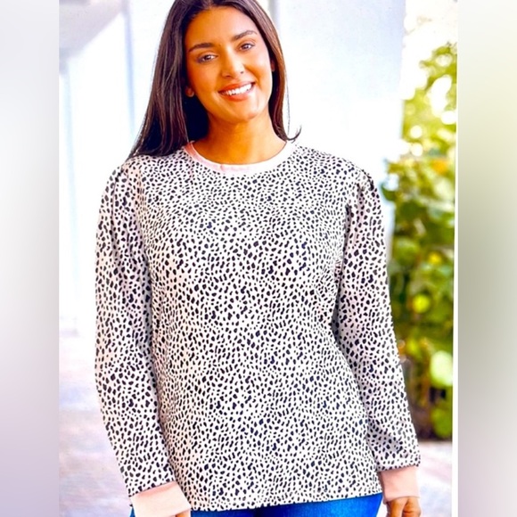 Silky Animal Print Long Sleeve Tee Shirt Cream Black Size 2X NWOT - Picture 6 of 6